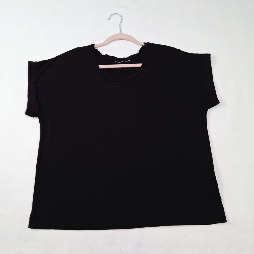 Womens TJX Plus Sz 1X Dolman Short Rolled Sleeve Boxy Fit Tee T Shirt Black
